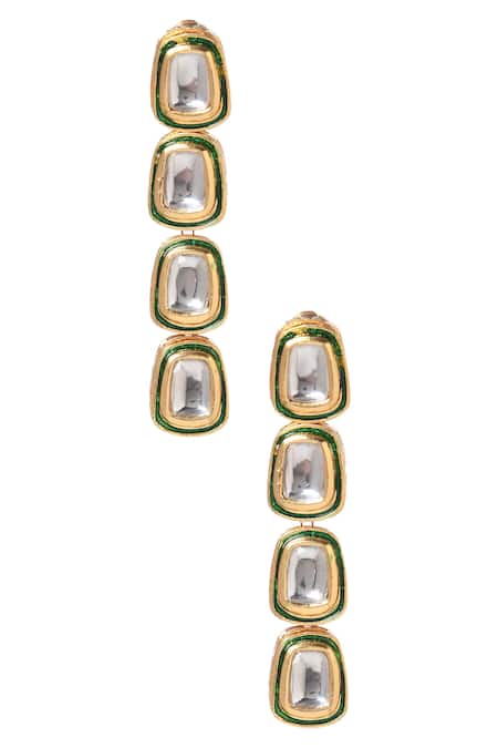 Paisley Pop_Gold Plated Gota Patti Kundan Earrings _Online_at_Aza_Fashions