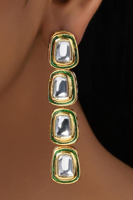 Buy_Paisley Pop_Gold Plated Gota Patti Kundan Earrings _Online_at_Aza_Fashions