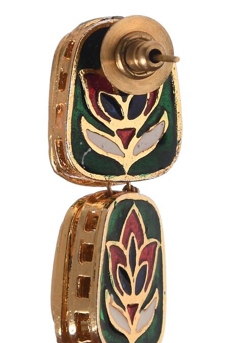 Paisley Pop_Gold Plated Gota Patti Kundan Earrings _at_Aza_Fashions