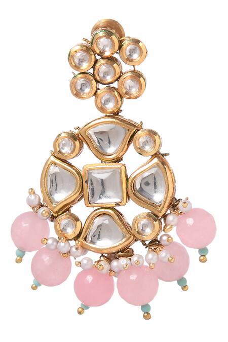 Paisley Pop Gold Plated Stones, Beads Kundan Danglers With Maangtikka Online at Aza Fashions Paisley Pop_Gold Plated Stones, Beads Kundan Danglers With Maangtikka _Online_at_Aza_Fashions