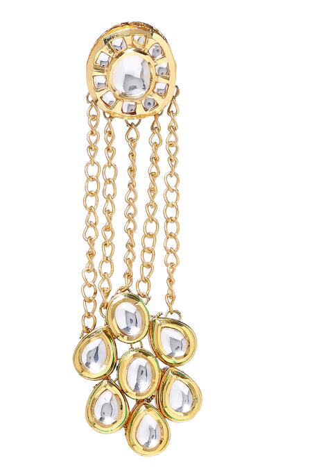 Paisley Pop_Gold Plated Diamonds, Stones Kundan Chain Danglers _Online_at_Aza_Fashions