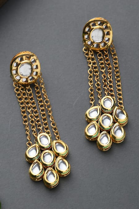 Buy_Paisley Pop_Gold Plated Diamonds, Stones Kundan Chain Danglers _Online_at_Aza_Fashions