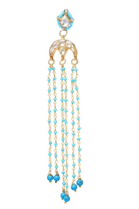 Buy_Paisley Pop_Blue Beads Kundan Chain Earrings _Online_at_Aza_Fashions