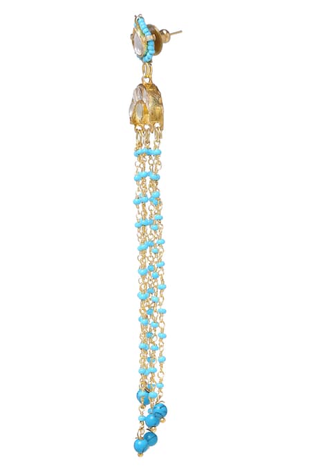 Shop_Paisley Pop_Blue Beads Kundan Chain Earrings _Online_at_Aza_Fashions