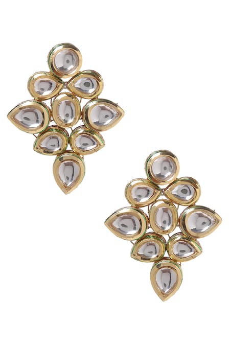 Paisley Pop_Gold Plated Kundan Floral Stud Earrings _Online_at_Aza_Fashions