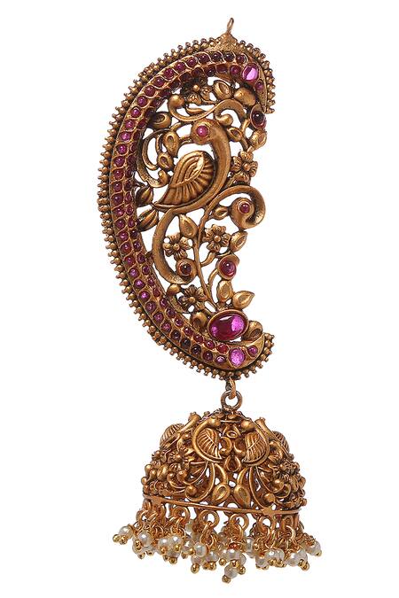 Buy_Paisley Pop_Gold Plated Stone, Bead Temple Cuff Jhumkas_Online_at_Aza_Fashions