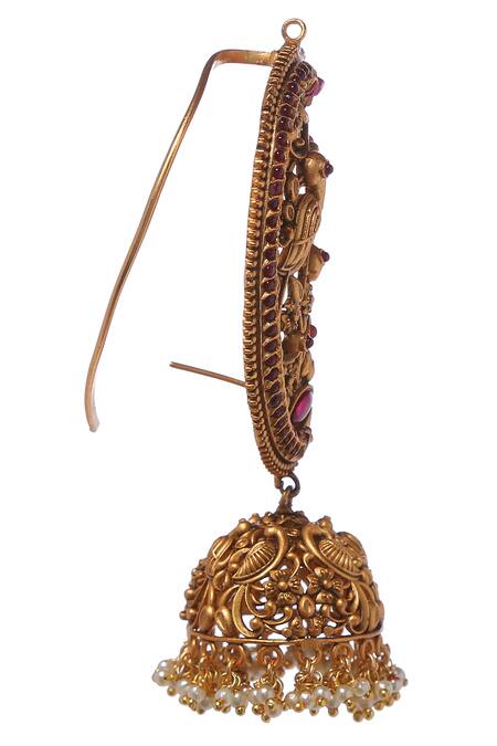 Shop_Paisley Pop_Gold Plated Stone, Bead Temple Cuff Jhumkas_Online_at_Aza_Fashions