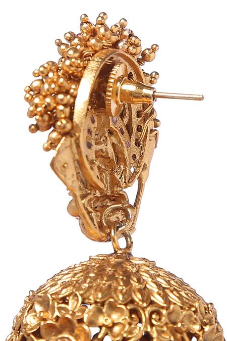 Shop_Paisley Pop_Gold Plated Stone, Bead Temple Jhumkas_Online_at_Aza_Fashions