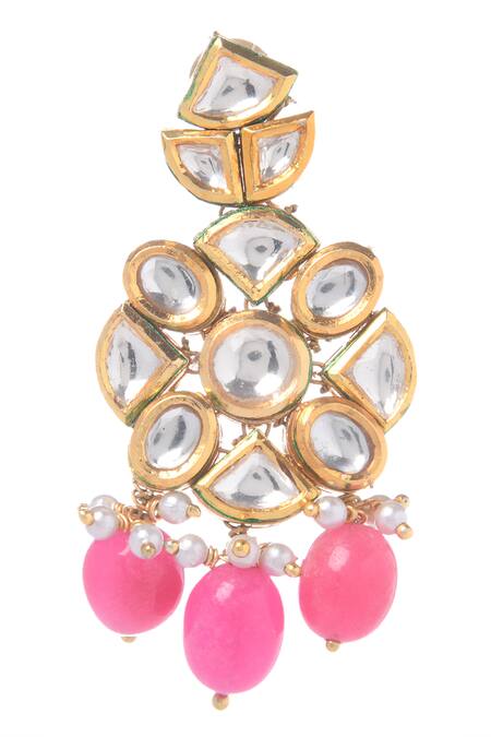 Paisley Pop_Gold Plated Kundan Handcrafted Floral Danglers _Online_at_Aza_Fashions