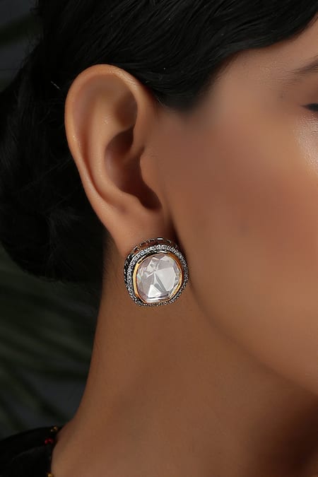 Paisley Pop_Gold Plated Polki Geometric Stud Earrings _Online_at_Aza_Fashions