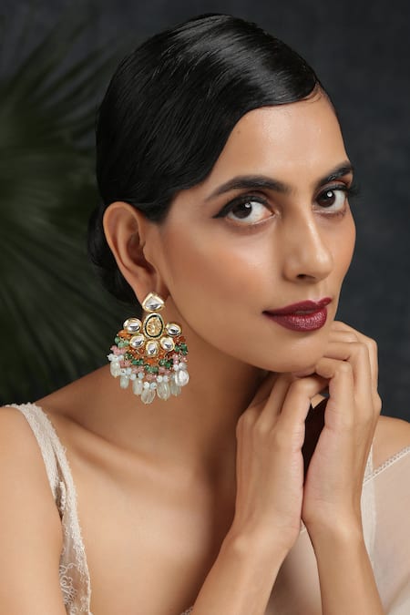 Paisley Pop Kundan Floral Danglers 