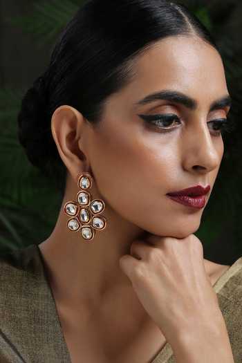 Buy Paisley Pop Gold Plated Imitation Diamonds Kundan Floral Danglers at Aza Fashions Buy_Paisley Pop_Gold Plated Imitation Diamonds Kundan Floral Danglers _at_Aza_Fashions