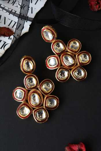 Shop Paisley Pop Gold Plated Imitation Diamonds Kundan Floral Danglers at Aza Fashions Shop_Paisley Pop_Gold Plated Imitation Diamonds Kundan Floral Danglers _at_Aza_Fashions