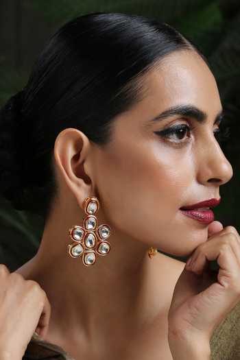 Paisley Pop Gold Plated Imitation Diamonds Kundan Floral Danglers Online at Aza Fashions Paisley Pop_Gold Plated Imitation Diamonds Kundan Floral Danglers _Online_at_Aza_Fashions