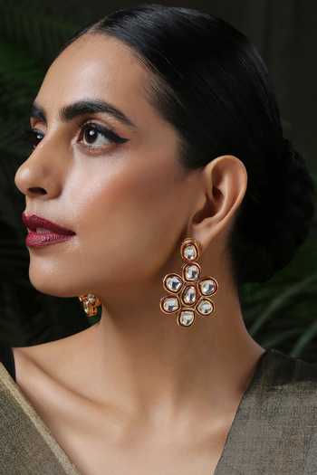 Buy Paisley Pop Gold Plated Imitation Diamonds Kundan Floral Danglers Online at Aza Fashions Buy_Paisley Pop_Gold Plated Imitation Diamonds Kundan Floral Danglers _Online_at_Aza_Fashions