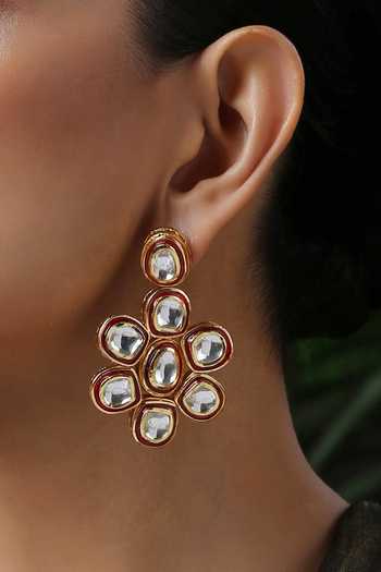 Shop Paisley Pop Gold Plated Imitation Diamonds Kundan Floral Danglers Online at Aza Fashions Shop_Paisley Pop_Gold Plated Imitation Diamonds Kundan Floral Danglers _Online_at_Aza_Fashions