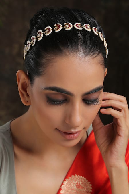 Paisley Pop Gold Crescent Moon Kundan Headband 