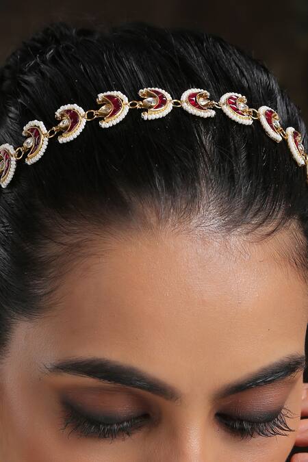 Paisley Pop_Gold Polki Crescent Moon Kundan Headband_Online_at_Aza_Fashions