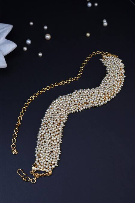 Shop Paisley Pop Gold Pearls Embellished Headband at Aza Fashions Shop_Paisley Pop_Gold Pearls Embellished Headband_at_Aza_Fashions