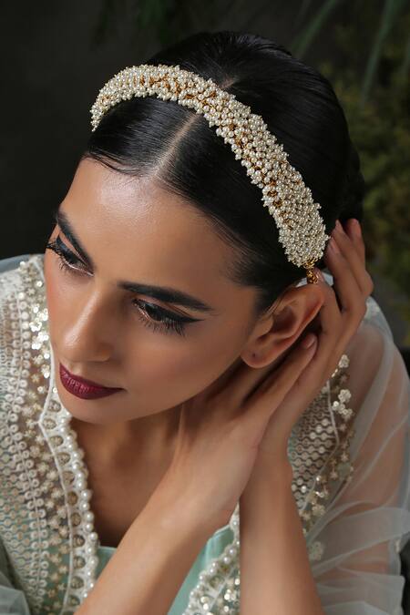 Buy Paisley Pop Gold Pearls Embellished Headband Online at Aza Fashions Buy_Paisley Pop_Gold Pearls Embellished Headband_Online_at_Aza_Fashions