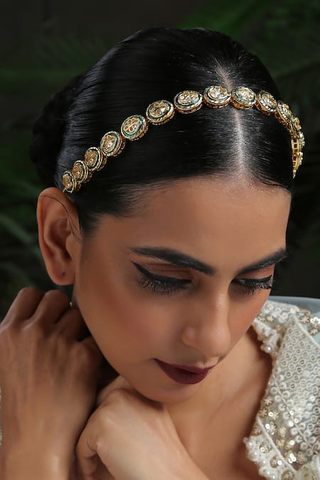 Paisley Pop_Gold Kundan Enamel Headband _Online_at_Aza_Fashions