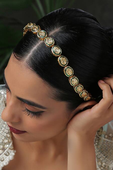 Buy_Paisley Pop_Gold Kundan Enamel Headband _Online_at_Aza_Fashions