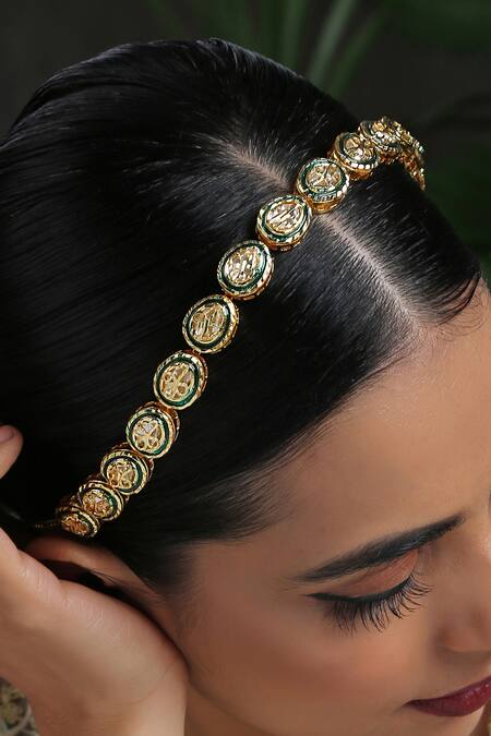 Shop_Paisley Pop_Gold Kundan Enamel Headband _Online_at_Aza_Fashions