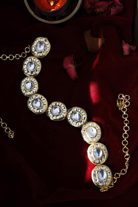 Shop Paisley Pop Gold Kundan Encrusted Headband at Aza Fashions Shop_Paisley Pop_Gold Kundan Encrusted Headband _at_Aza_Fashions