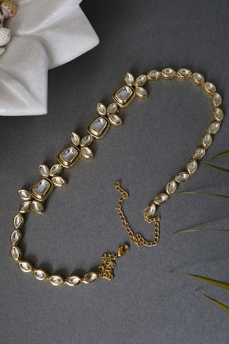 Shop Paisley Pop Gold Kundan Floral Headband at Aza Fashions Shop_Paisley Pop_Gold Kundan Floral Headband _at_Aza_Fashions