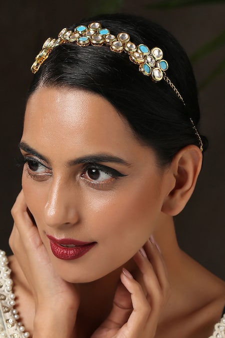 Buy_Paisley Pop_Gold Kundan Floral Headband _Online_at_Aza_Fashions
