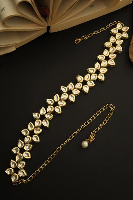 Shop Paisley Pop Gold Kundan Floral Headband at Aza Fashions Shop_Paisley Pop_Gold Kundan Floral Headband _at_Aza_Fashions