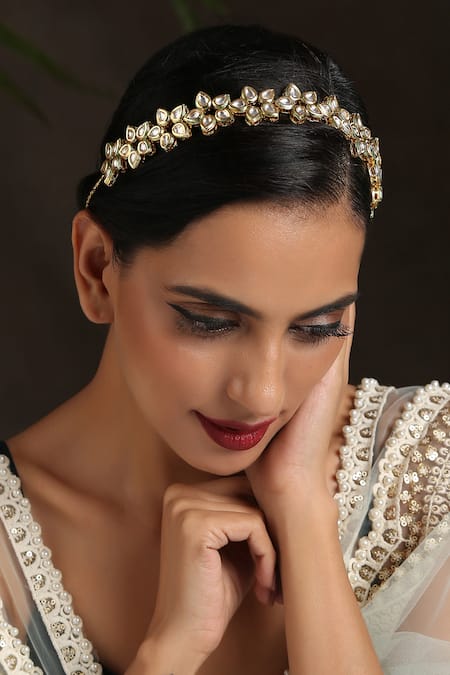 Paisley Pop Gold Kundan Floral Headband Online at Aza Fashions Paisley Pop_Gold Kundan Floral Headband _Online_at_Aza_Fashions