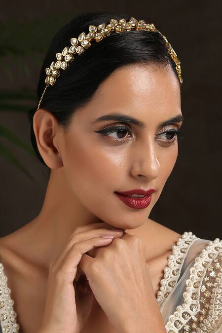 Buy Paisley Pop Gold Kundan Floral Headband Online at Aza Fashions Buy_Paisley Pop_Gold Kundan Floral Headband _Online_at_Aza_Fashions