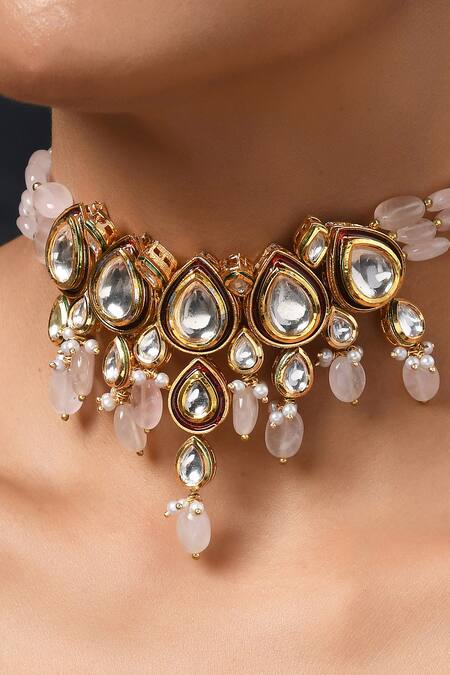 Paisley Pop_Gold Plated Kundan Choker _Online_at_Aza_Fashions