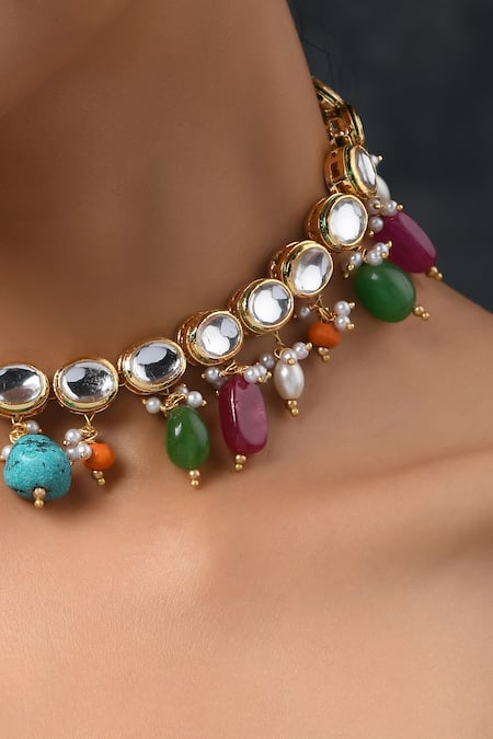 Buy Paisley Pop Gold Plated Kundan Choker Online at Aza Fashions Buy_Paisley Pop_Gold Plated Kundan Choker _Online_at_Aza_Fashions