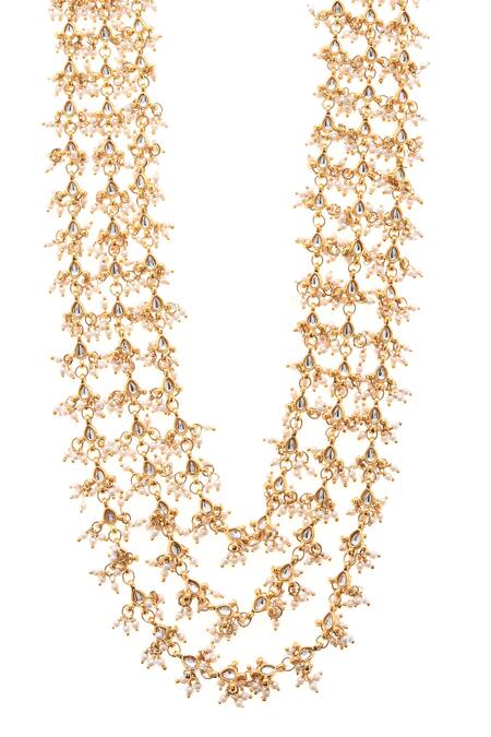 Shop_Paisley Pop_Gold Plated Bead Kundan Layered Necklace _Online_at_Aza_Fashions