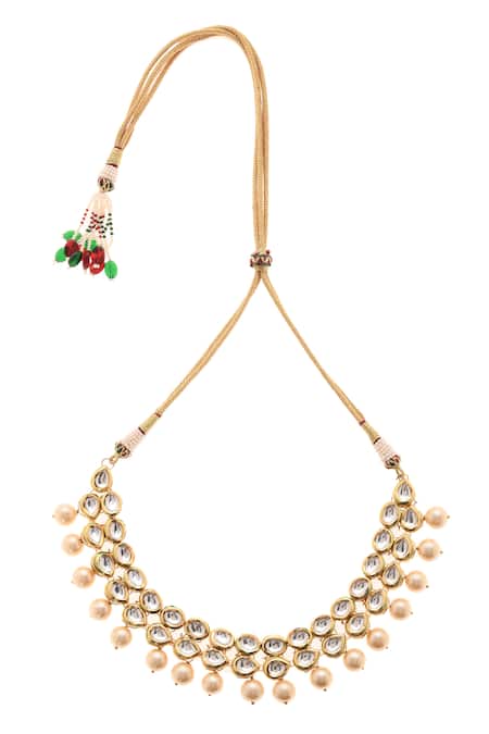 Paisley Pop_Gold Plated Pearls, Diamonds Kundan Jewellery Set _Online_at_Aza_Fashions