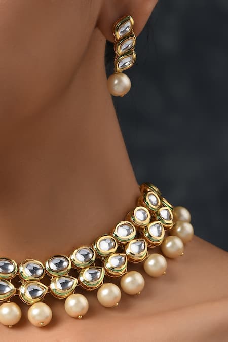 Buy Paisley Pop Gold Plated Pearls, Diamonds Kundan Jewellery Set Online at Aza Fashions Buy_Paisley Pop_Gold Plated Pearls, Diamonds Kundan Jewellery Set _Online_at_Aza_Fashions