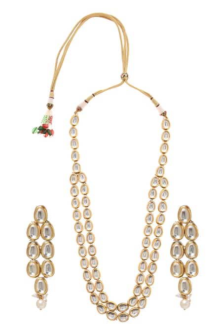 Paisley Pop_Gold Plated Beads, Diamonds Kundan Jewellery Set _Online_at_Aza_Fashions