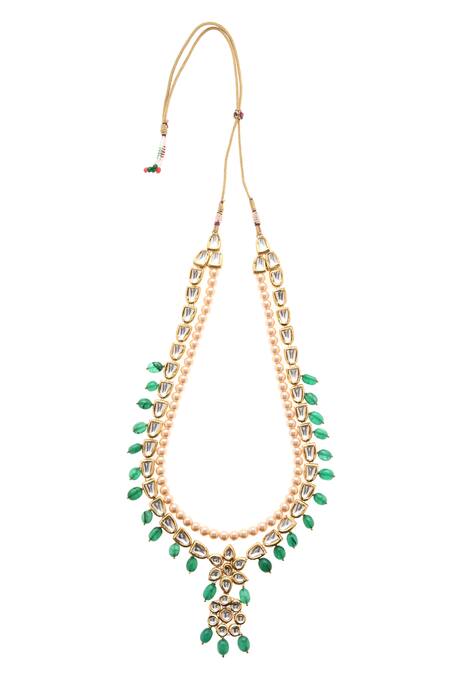 Paisley Pop_Gold Plated Kundan Layered Necklace _Online_at_Aza_Fashions