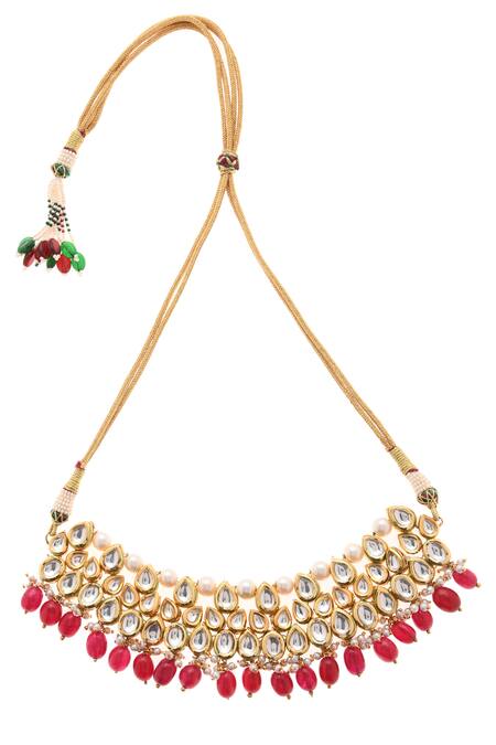 Paisley Pop_Gold Plated Stone Kundan Choker Set _Online_at_Aza_Fashions
