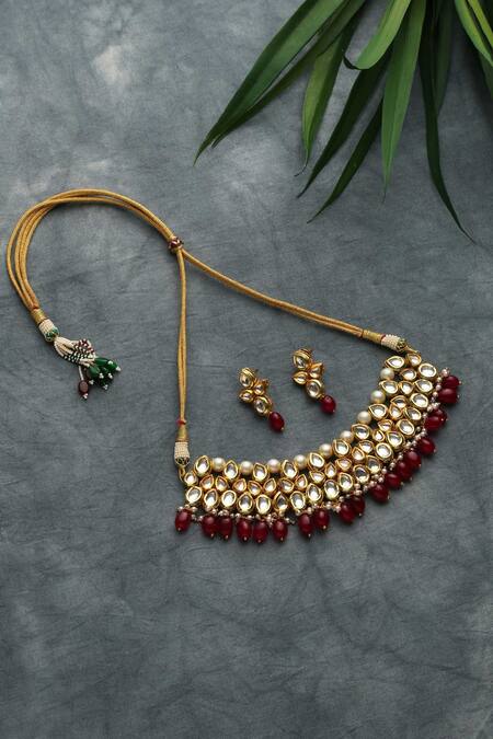 Buy_Paisley Pop_Gold Plated Stone Kundan Choker Set _Online_at_Aza_Fashions