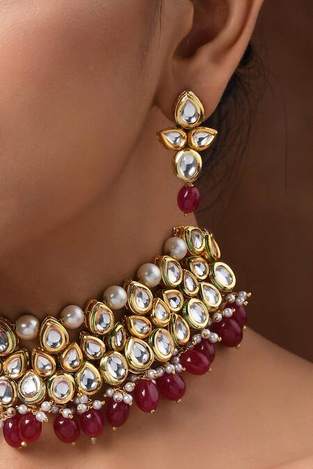 Shop_Paisley Pop_Gold Plated Stone Kundan Choker Set _Online_at_Aza_Fashions