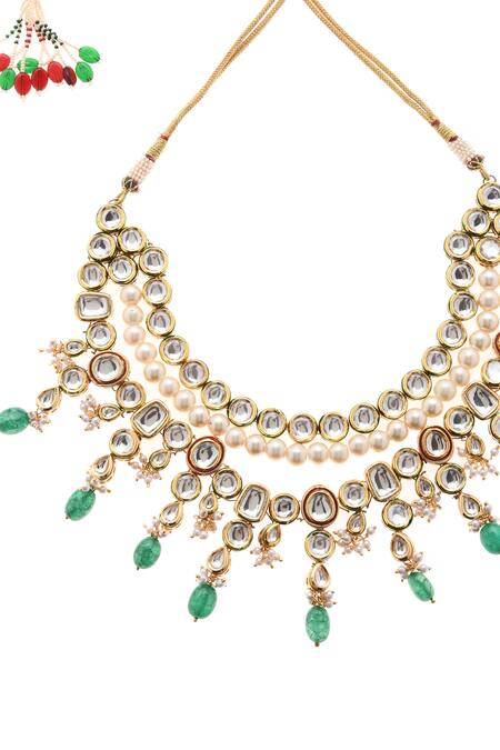 Paisley Pop_Gold Plated Kundan Layered Choker _Online_at_Aza_Fashions