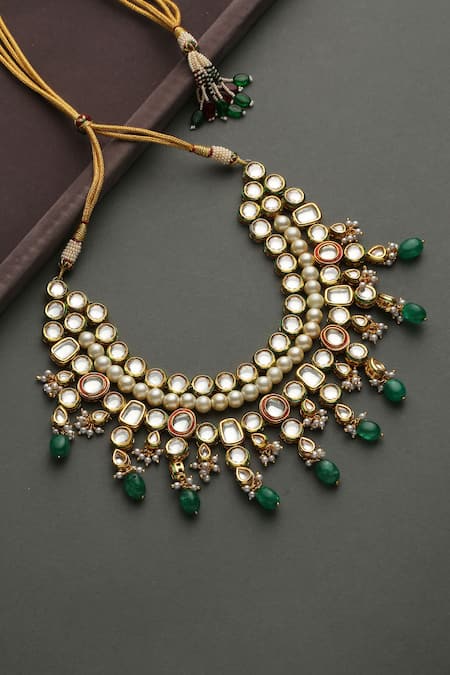 Buy_Paisley Pop_Gold Plated Kundan Layered Choker _Online_at_Aza_Fashions