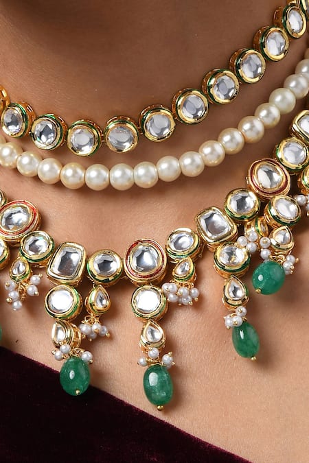 Shop_Paisley Pop_Gold Plated Kundan Layered Choker _Online_at_Aza_Fashions