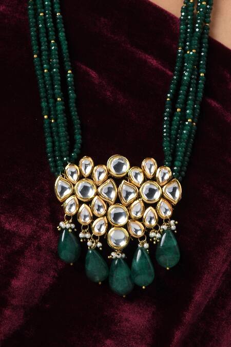 Shop_Paisley Pop_Gold Plated Stone Kundan Pendant Necklace _Online_at_Aza_Fashions