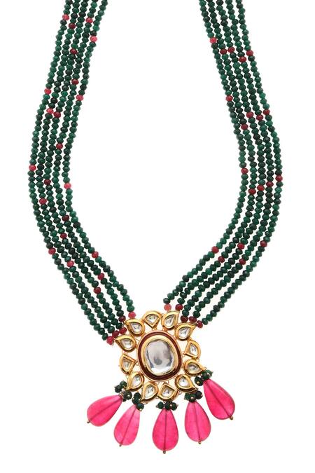 Paisley Pop_Gold Plated Stone Kundan Pendant Necklace _Online_at_Aza_Fashions