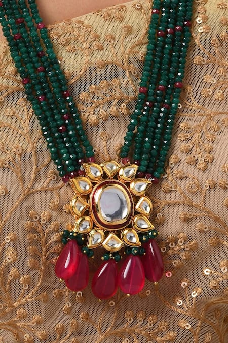 Shop_Paisley Pop_Gold Plated Stone Kundan Pendant Necklace _Online_at_Aza_Fashions