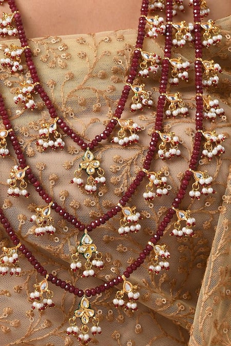 Buy Gold Plated Kundan Layered Long Necklace by Paisley Pop Online